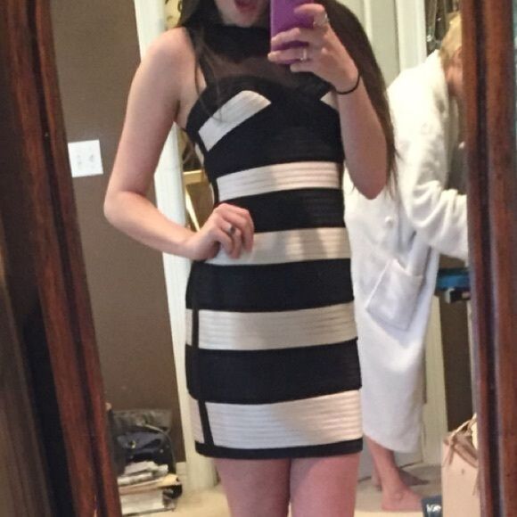 NWT BCBG Mara Black and White Striped Silky Dress - Picture 3 of 4